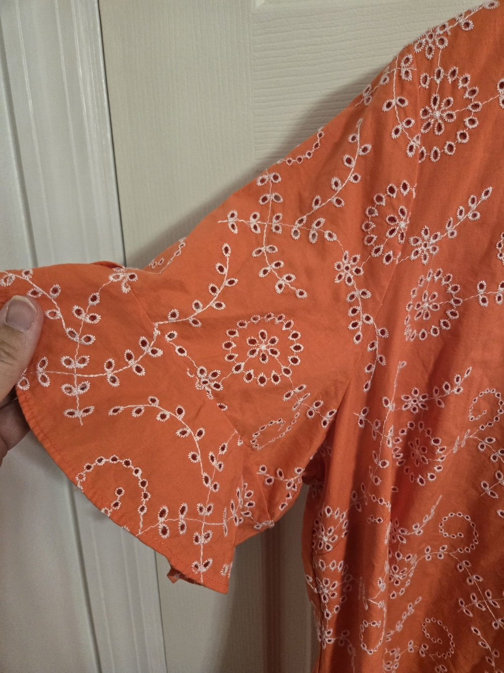 Isaac Mizrahi Coral V-Neck White Eyelet Cotton Short Dress Size 22W Pockets - Picture 3 of 7